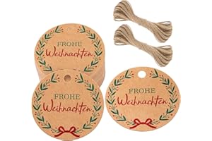 ‎JIJACRAFT jijAcraft Frohe Weihnachten Anhänger, 100 Stück Geschenkanhänger Weihnachten, Rund Kraftpapier Etiketten Braun 5 cm Papieranhänger zum für Adventskalende DIY Weihnachten Deko Geschenke Verpackung