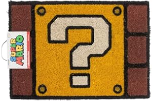 Super Mario Wycieraczka z włókna kokosowego (projekt tajemniczego bloku) 40 cm x 60 cm wycieraczka pod drzwi wejściowe. Pełnowymiarowa mata powitalna. Mata pod drzwi wewnętrzne i zewnętrzne prezenty -