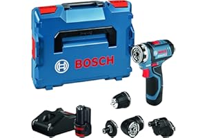 Bosch Professional 12V System Cordless Drill Driver GSR 12V-15 FC (2x battery GBA 12V 2.0Ah, Charger GAL 12V-40, 4x adapter (GFA 12-B, GFA 12-X, GFA 12-W, GFA 12-E, L-BOXX 102)