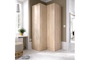 Dmora - Guardaroba Elgon, Mobile angolare per camera da letto, Armadio appendiabiti ad angolo a 2 ante battenti, 91x93h184 cm, Rovere