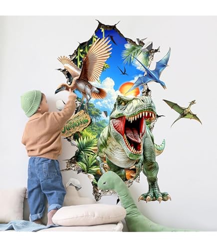 6 feuilles dessin animé dinosaure animaux enfants chambre Stickers muraux décora