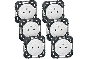 LEGRAND - Prise Electrique Murale 16A avec Terre dooxie Surface - Prise 2P + T Affleurante avec Fond Rétractable - Blanc - Lot de 6