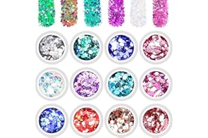 BISHENGYF Paillettes Glitter Make Up, Glitter Corpo 12 Colori【Aggiorna Brillantini Unghie】Glitter Viso, Glitter Festival, Glitter Cosmetici Olografici per Occhi e Capelli, Nail Arte deco applicatori