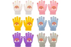 QKURT 6 par stickade heltäckande fingrar stretchhandskar, magiska handskar för barn, stretchiga varma magiska handskar vantar för 5-12 år gamla barn flickor pojkar