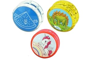 SRVERTEX 3-Pieces Plastic Light Up Responsive Yoyos, Auto Return Yo-Yo for Kids and Beginners Party Favors, Entertaining String Tricks (Dino Fruit and Unicorn (Yellow, Blue, Pink))