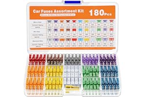 BUZUYIWAR 180 Pièces Fusible Voiture Set (2A 3A 5A 7.5A 10A 15A 20A 25A 30A 35A 40A) 60 Mini Fusible Auto + 60 Moyenne Fusible Automobile + 60 Micro Fusible + Extracteur pour Auto Convient aux Voitures Camions