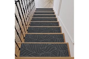 QIEERXI 15 PCS Stair Tread Pads Non-Slip Wooden Step Protectors - 20 x 76cm Stair Carpet Treads Reusable Stair Runner Rugs Carpet Covers for Indoor, Wooden Steps, Home, Pets, Kids & Elders (Dark Gray)