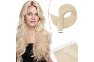 SEGO Pro Extension Adhesive Cheveux Naturel 20pcs 45cm #60 Blond Platine - Cheveux Remy - Bandes Adhésives Invisibles Réutilisable (30g)