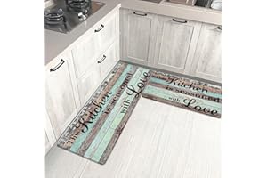 Yugarlibi Kitchen Mats Sets 2 Piece PVC Memory Foam Kitchen Rug, Waterproof Non-slip Anti Fatigue Oil-Resistant Kitchen Rug Washable Wooden Style Standing Mats for Kitchen Home 44x74+44x119cm