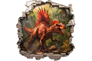 ‎SAMUNSHI Samunshi® Wandaufkleber Wandriss mit Dino Spinosaurus Dinosaurier Wandsticker Fenster in andere Welt Portal für Kinderzimmer Aufkleber Küche Wallart 50x50cm