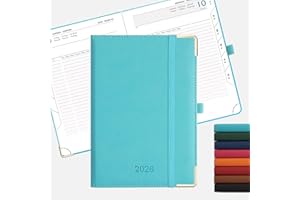 IN-LUXPRO Agenda 2026 Journalier: Planificateur quotidien Planner 1 Page par Jour, D'Jan 2026 à Déc 2026(12 Mois) Papier 80 g/m², A5 Moyen 21,5x15 cm, pochette intérieure, cuir végan Bleu clair