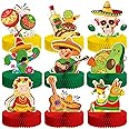 Sumind 9 Pieces Fiesta Honeycomb Table Centerpiece 9 Inches Colorful Hanging Paper Fans Cinco De Mayo Table Party Decorations Mexican Theme Centerpiece