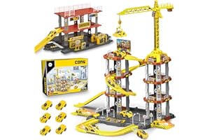 LumenVela Parkhaus für Kinder, 142 PCS Parkgarage 3 Etage Autogarage Kinder mit 2 Etage Tankstelle, 6 Autos, Kran, Drehbahn Garage Spielzeug Geschenk für 4 5 6 7 8 9 10 Jahre