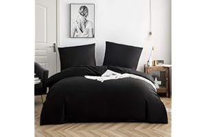 AYSW Pościel bawełniana 200 x 220 cm, czarna, zestaw 3 sztuk, 1 poszwa na kołdrę z 2 poszewkami na poduszki 80 x 80 cm