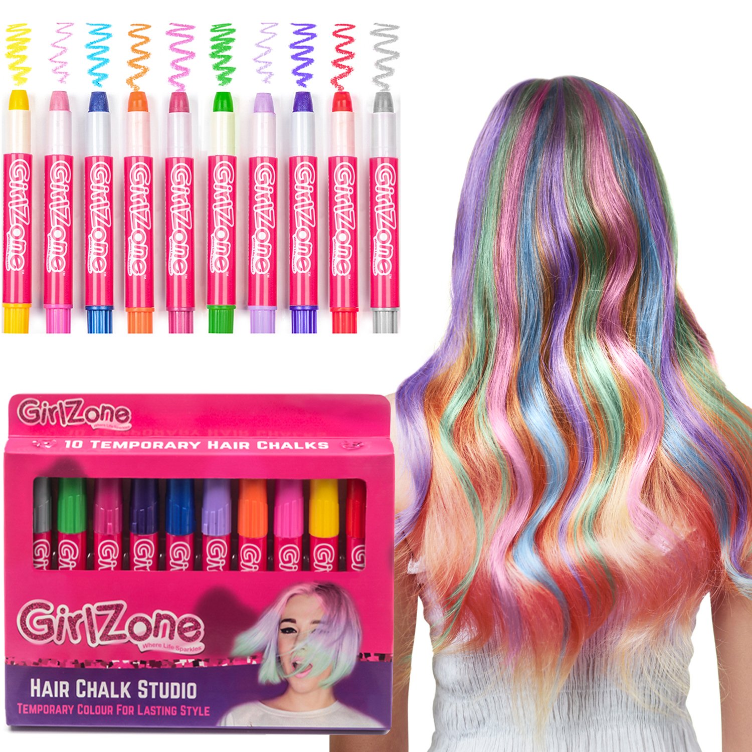 Hair Chalks Set 10 Metallic, Glitter Colour Pens TEMPORARY HAIR COLOUR