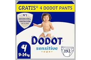Dodot Pañales Bebé Sensitive Talla 4 (9-14 kg), 192 Pañales, Óptima Protección de la Piel de Dodot, Pack Mensual