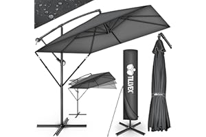 tillvex® Parasol déporté Rectangulaire Ø 330 cm + Housse de Protection & contre le vent | Parasol à manivelle carré avec support | Parasol de jardin Extérieur Anti-UV en aluminium