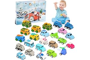 HUGERSTONE Advent Calendar 2024 Kids, Christmas Countdown Calendar with 24 Surprise Pull Back Car Toys, 24 Day Toy Advent Calendar Vehicles Toys for 2 3 4 5 Year Old Xmas Gifts for Boys Girls Toddlers