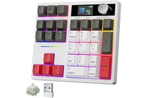 BOYI TD31Pro Mechanical Number Pad,Bluetooth5.0/2.4G/Type-C Wireless Numeric Keypad,RGB HotSwap Numpad with Screen&Knob,PBT Keycap Rechargeable Gasket Number Keypad for PC Laptop Desktop (White-Grey)
