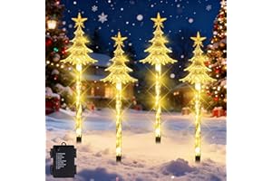 SUNSHINE SMILE LED Gartenstecker 4er Set,Acryl Weihnachtsbeleuchtung Außen,Garten Deko Beleuchtung,LED Gartenstecker Weihnachten,Weihnachtsdeko Outdoor,Wasserdicht Batterie Gartenleuchte,Garten Lichterkette Außen