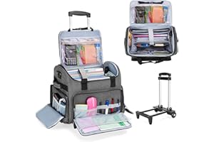CURMIO Teacher Bag on Wheels with Scalable File Organizer, Rolling Teacher Tote Bag Fits for 15.6” Laptop, Teaching, Craft or Medical Supplies, Grey (Patent Design)