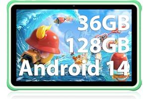 FASTWD Tablet per bambini 10 pollici Android 14 Tablets educativo,36GB RAM+128GB ROM(espandibile con SD),WiFi 6,controllo genitori,Widevine L1/BT 5.0/8+5 MP/Tablet per Bambini, (Verde)