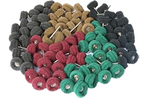 FPPO 100PCS Abrasive Buffing Polishing Wheel Set for Rotary Tool,Mini scouring pad Brush Polishing kit, Removal of Rust,Deburring on Metal Surface,with 3mm Mandrel