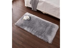 CUMAY Dywan - sztuczne owcze futro, przyjemne, miękkie, długie runo - dywanik przed łóżko, tapczan, do salonu, mata na sofę (kolor: szary, 70 x 135 cm)