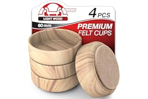 Medipaq Felt Castor Cups – 4x Large 60mm Light Wood Grain – Protects Wooden & Smooth Floors – Chair & Furniture Leg Protectors