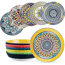 Set Di 6 Piatti Fondi In Porcellana HENXFEN - 700ml, Stile Bohemien, Multiuso Per Zuppa, Pasta, Insalata - Foto 9