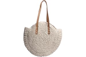 LUI SUI Bolsos redondos de paja para mujeres bolsos de playa de verano bolsos de vacaciones bolsos de hombro