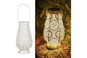 JOYCREATOR Metall Solar Laternen für Draußen, LED Solarlaterne für Außen IP65 Wasserdicht, Orientalische Solarlampen für Außen Garten Freien Hängen für Balkon Terrasse Gehweg Patio Deko(Weiß/Große)
