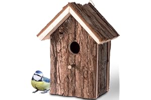 GARDIGO® Casita y Comedero para Pájaros | Acabado Natural | Casa de Madera para Pájaro, Casita Decoración de Jardín, Terraza o Balcón, Nido de Pájaros, Comedero Pajaros Exterior