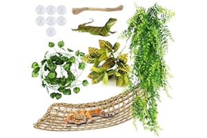 QUOZUO Gecko Lebensraum Dekor Hängematte Reptilien Hängepflanze Terrarium Zubehör Künstliche Pflanzen Kletterreben, Chamäleon Terrarium Deko für Eidechsen, Schlangen, Leguan