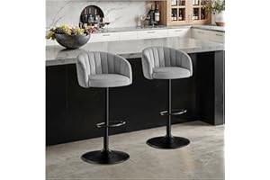 ‎STOOLINK STOOLINK Barhocker 2er Set Höhenverstellbar Barstuhl Milch-samtstoff, Tresenhocker mit Lehne und Armlehne, Barhocker 360° Drehbar für Küche, Esszimmer, Café,Bistro-Grau