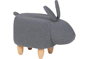 BELIANI Puf Animal Taburete para niños Tejido de poliéster Gris Patas de Madera reposapiés Bunny