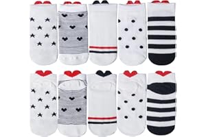 Chalier Lot de 10 paires de chaussettes en coton pour femme Motif cœur Multicolore