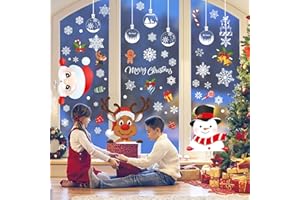 NMKL 385 Pcs Christmas Window Stickers 10 Sheets Double-Sides Xmas Window Decorations/Santa Clings for Office Christmas Themed Party