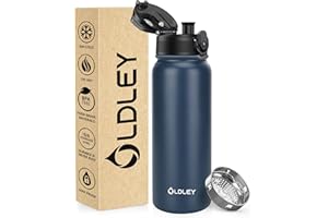 OLDLEY 600ml/20oz Stainless Steel Water Bottle Double Walled Vacuum Flask Keeps Drink Hot and Cold Leakproof BPA Free 600ML Metal Insulated Water Bottle for Sport School Outdoor Hiking (Navy Blue)