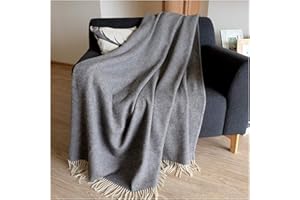 LINEN & COTTON Plaid di Lusso, Classico e Senza Tempo Coperta/Copriletto/Coperte STONEWOLD - 100% Lana Merinos Superfine, Grigio (140 x 200cm), Adatto per Letto o Divano, Singolo/Matrimoniale