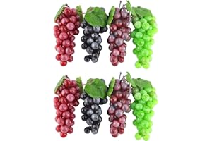 JEDFORE 7 Inches Artificial Grapes Cluster Rubber Frosted Grape Bundles Decorative Grapes Bunches for Vintage Wedding Favor Fruit Wine Decor Faux Fruit Props (Black, Red, Green, Purple - 8 Pack)