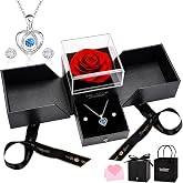 UUEMB Eternal Rose, Red Preserved Rose Gift Box with Heart Necklace and Earrings, Anniversary Birthday Mother's Day Valentine