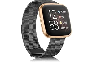 AK Armband Kompatibel mit Fitbit Versa 2/Fitbit Versa/Fitbit Versa Lite Armband, Edelstahl Metall Ersatzarmband mit Verbesserter Magnet für Damen Herren