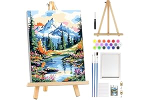 MOGTAA Montagne Peinture Numero Enfant Adulte avec Cadre, Paysage Peinture par Numero Adulte avec Chevalet, DIY Numéro d'Art Kits, Loisirs Créatifs Adultes, pour décoration, 20x30cm