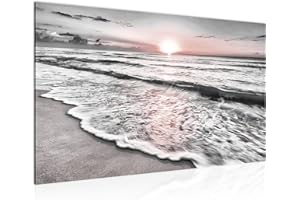 Runa Art Cuadro Moderno Puesta De Sol Playa - 100% Made In Germany - Paisaje Gris Rosado Sala 023714b