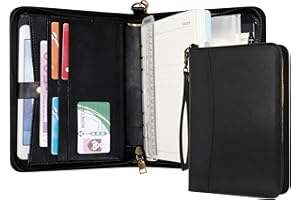 Wason Portefeuilles A5 à Anneaux avec Fermeture Éclair - Carnet de Notes en Cuir PU avec Bloc-Notes Détachable et Rechargeable, Juridique pour Professionnelle, Études et Voyages (Noir)