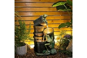 BUMILGAR Springbrunnen für Außen,3-stufiger Kaskaden-Frosch Kaskaden Springbrunnen Gartenbrunnen mit LED-Beleuchtung für Drinnen und Draußen,Garten,Balkon,Terrasse,69×36.5×40cm