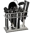 LIFE SMILE Cutlery Set, 18/10 Pure Stainless Steel Flatware Set with Stand, Rust Proof & Fade Proof Dinnerware Set (SHINE BLACK, 39 Pieces)