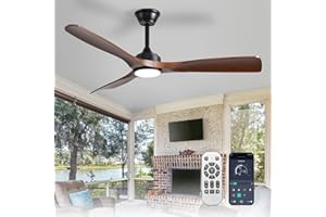 ‎DEPULEY Depuley Leise Deckenventilator mit Beleuchtung für Außen: LED Lampe mit Ventilator für Garten Terrasse - 132CM Groß Deckenventilator mit Licht und APP für Wohnzimmer Restaurant Büro, Braun