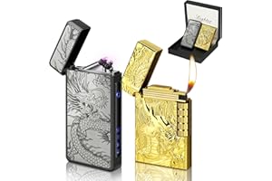 Lafagiet 2 Pack of Dragon Lighters, Electric Arc Lighter + Soft Flame Metal Lighter, USB C Recharge & Butane Gas Refill, Multipack Lighters for Gift, Men (No Gas)